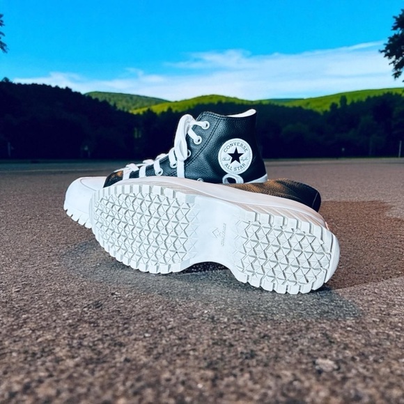 Converse All Star Black and White High-Top Platform Sneakers, Leather Upper. - Picture 10 of 11